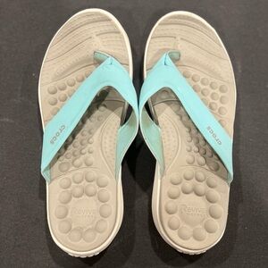 Crocs Grey and Blue Flip Flops Women’s Shoe Size 11 Wide